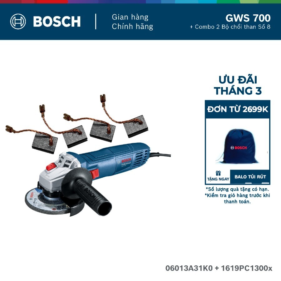 Máy mài góc GWS 700 + Combo 2 Bộ chổi than Số 8