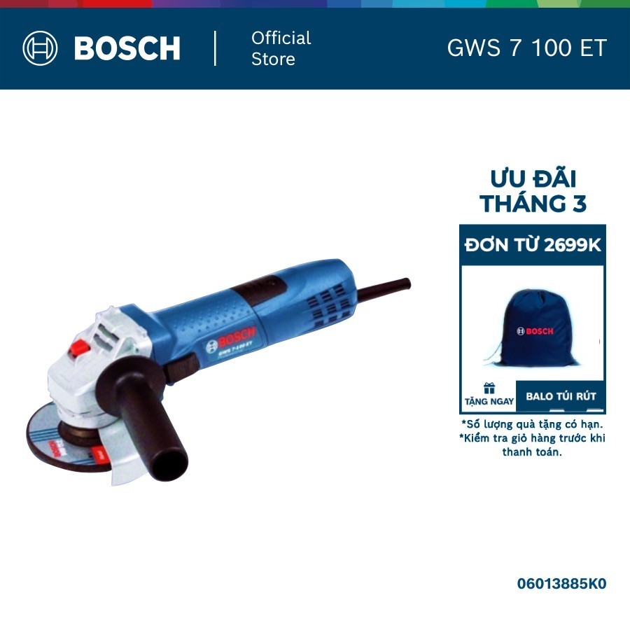 Máy mài góc Bosch GWS 7-100 ET - 1.8kg, 220V, 720W, Tốc độ không tải 2800-9300rpm
