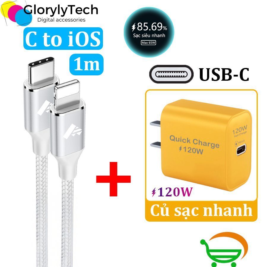 【Bộ sạc nhanh】Củ sạc nhanh+Dây cap sạc nhanh 120W,USB-Type C to ios，1M/2M,Hỗ trợ truyền dữ liệu