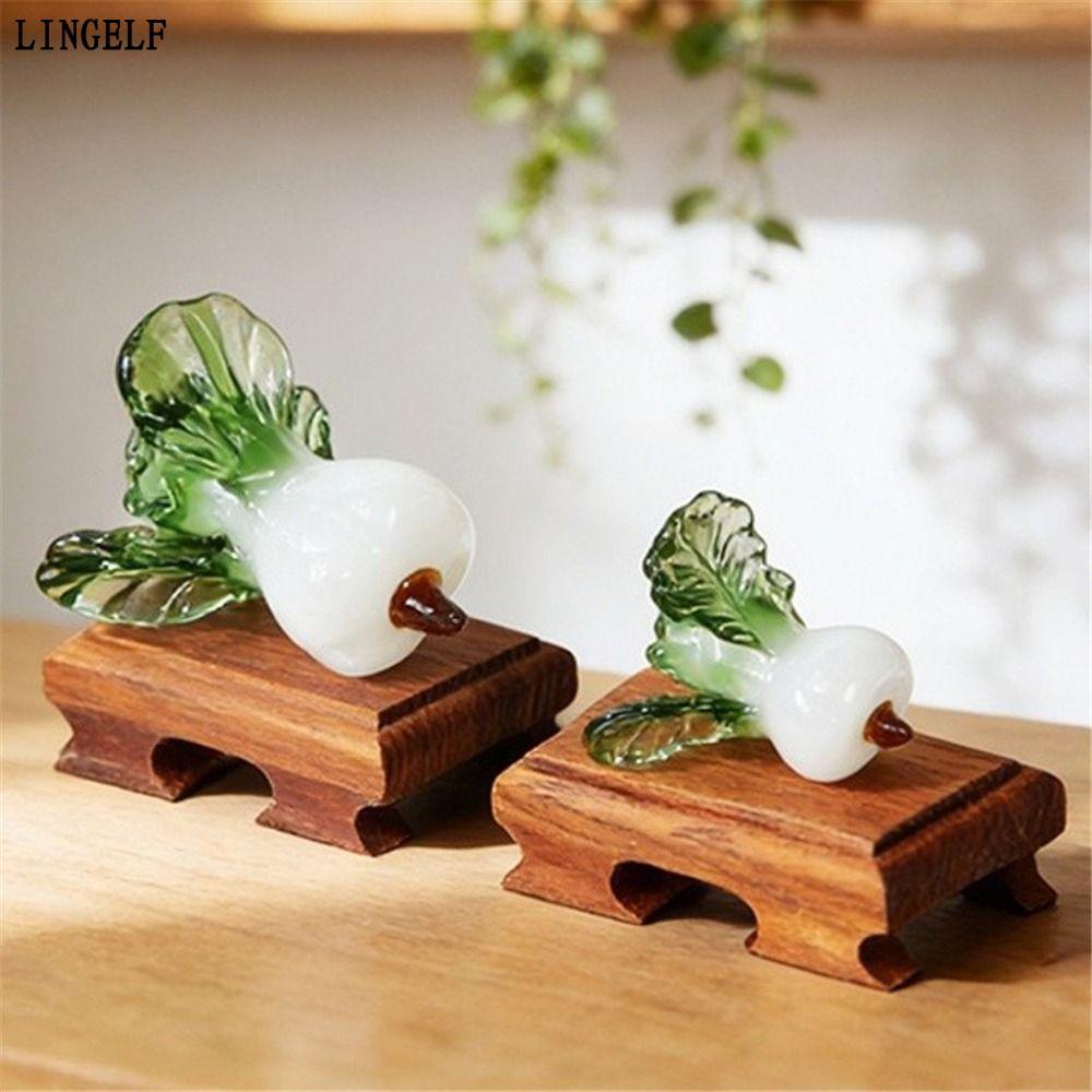 Trang trí bàn làm việc pha lê LINGELLF, Bok Choy Shape Thiết kế thịnh vượng Kính Bok Choy, Kính thổi