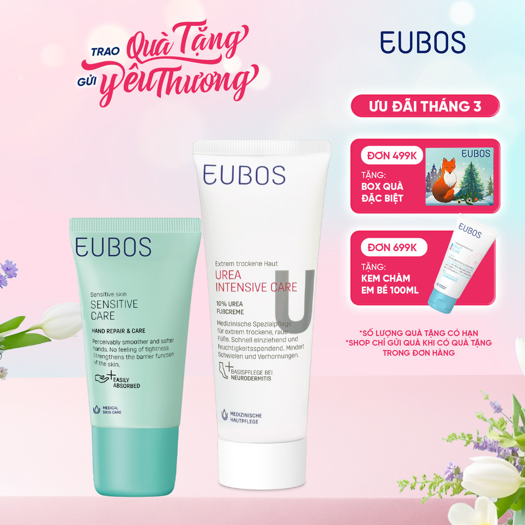 Combo Kem Dưỡng Da Tay EUBOS 25ml Và Kem Nứt Gót Dưỡng Da Chân UREA 10% 100ml Dưỡng Ẩm Chuyên Sâu