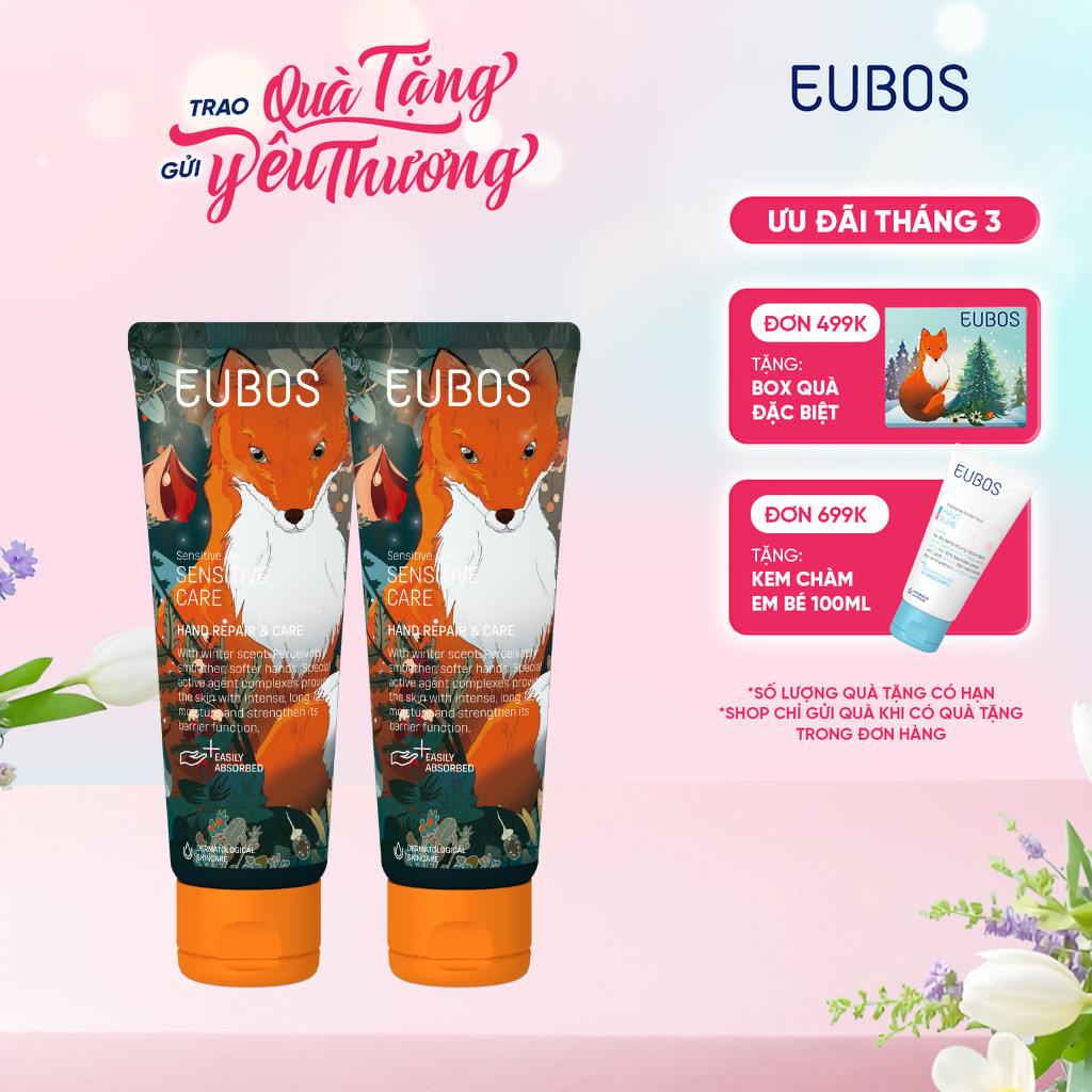 Combo 2 Kem Dưỡng Da Tay và Móng EUBOS Giúp Mềm Mịn, Dưỡng Ẩm An Toàn Cho Da Nhạy Cảm Tuýp 75ml