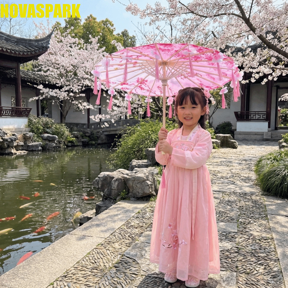 NOVASPARK Ô Cổ Trung Quốc, Ô Tua Rua Vải Chống Mưa Cầm Tay, Cổ 56cm Phong Cách Trung Quốc Tua Rua Ch