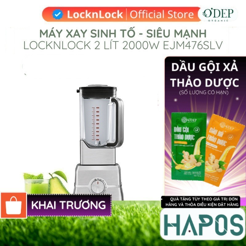 Máy xay sinh tố siêu mạnh LocknLock Chính hãng 2L 2000W  nhồi, nghiền đá, xay tốc độ cao EJM476SLV -
