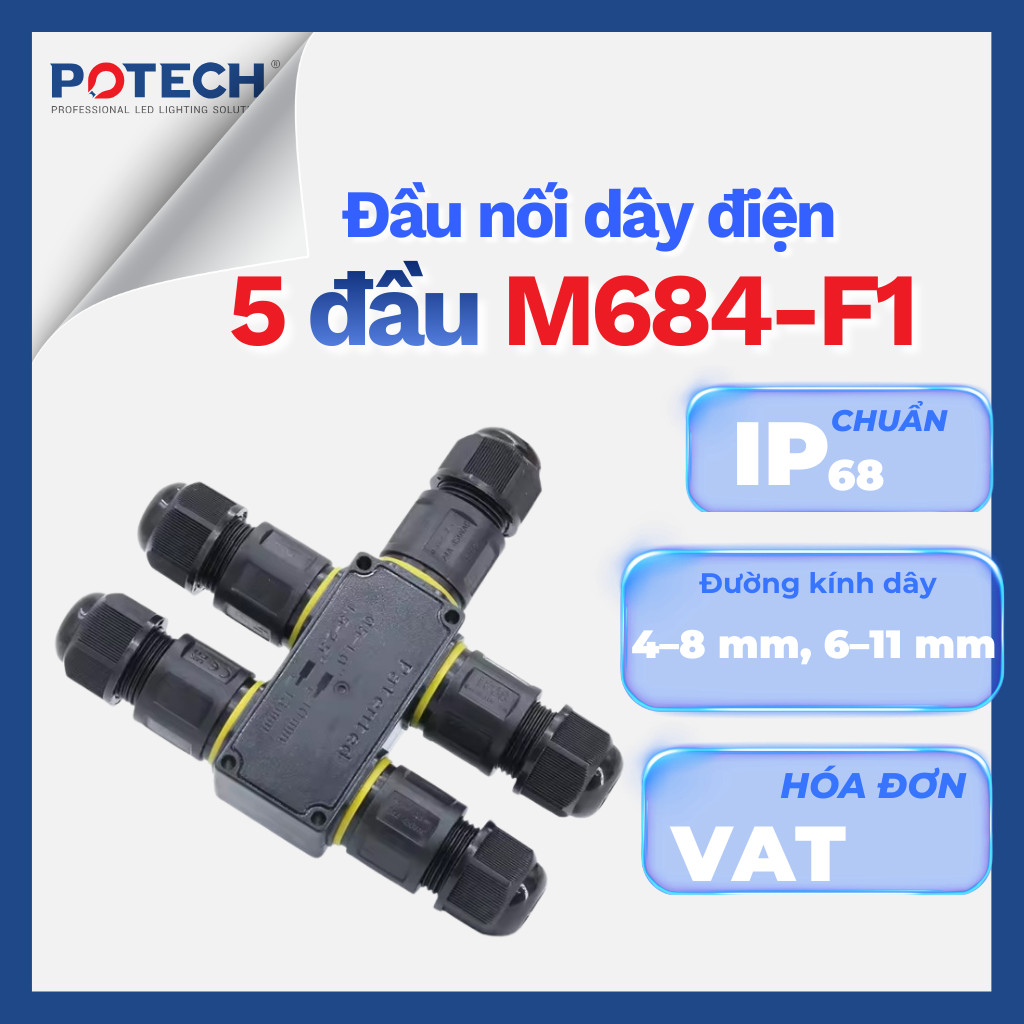Đầu Nối Dây Điện Chống Nước IP68 5 NGẢ M684-F1 3 PIN  – Jack Nối Nhanh Không Vít, Connector Ngoài Tr