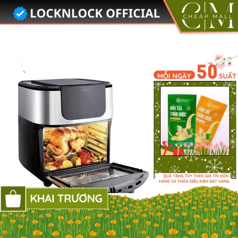 Lò nướng không khí 10 lít LocknLock Chính hãng Air Oven, Nhiều phụ kiện nấu nướng - Màu đen EJF691 -