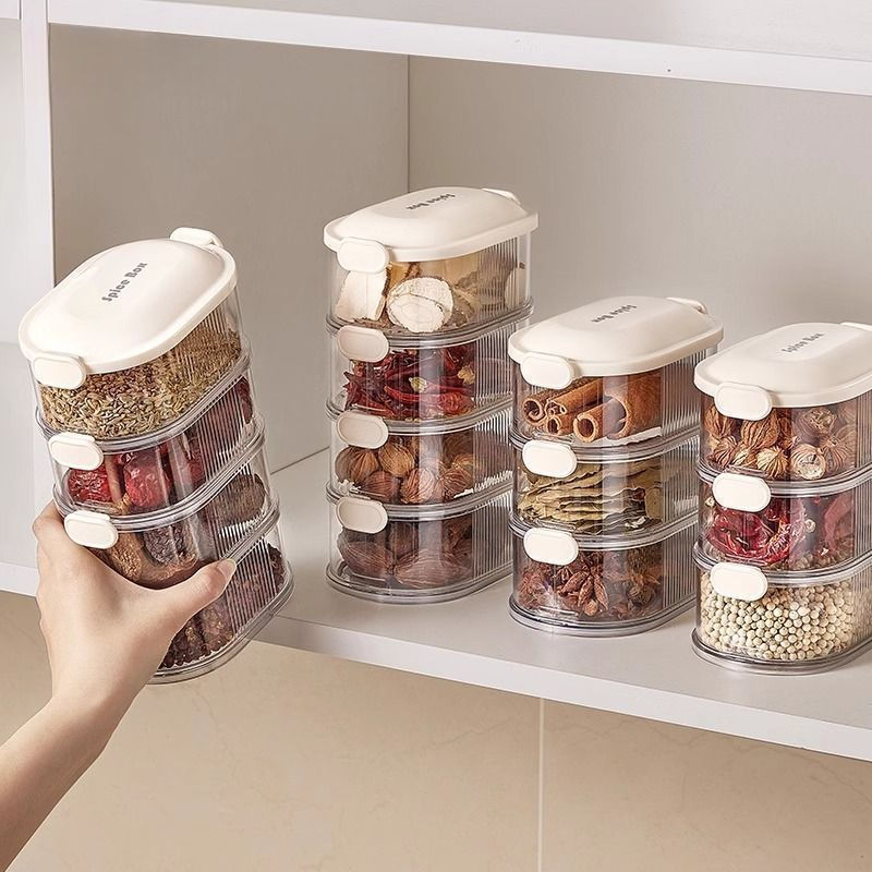 TB Spot Goods#Spice Storage Box Sichuan Pepper Aniseed Seasoning Food Grade Multi-layer Storage Box 