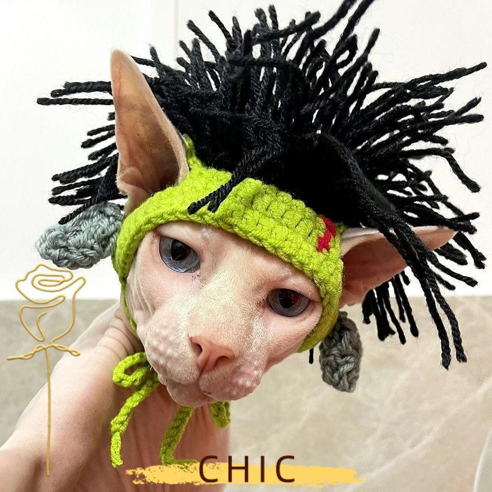 Mũ mèo CHIC, Mũ thú cưng phong cách Punk ngộ nghĩnh, Mũ mèo dệt kim mềm có thể điều chỉnh Mũ mèo khô