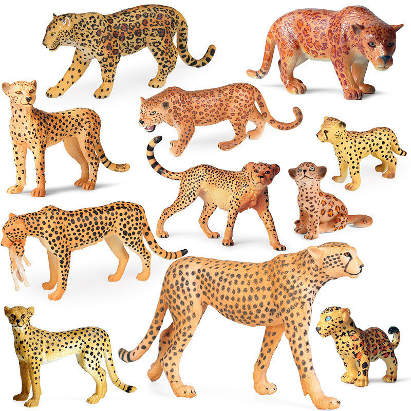 Bộ mô hình động vật hoang dã thực tế Puma Cheetah Leopard Đồ chơi trẻ em Trang trí xe hơi