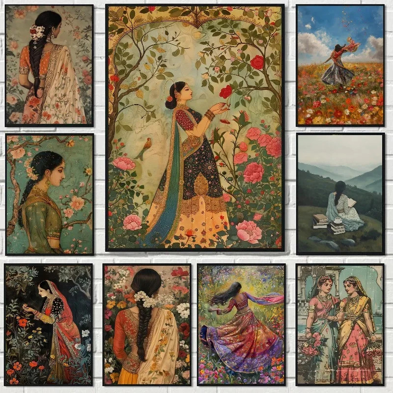 Vintage Ấn Độ Mogul Lấy Cảm Hứng Từ Người Phụ Nữ Chân Dung Áp Phích Truyền Thống Ấn Độ Pakistan Tác 