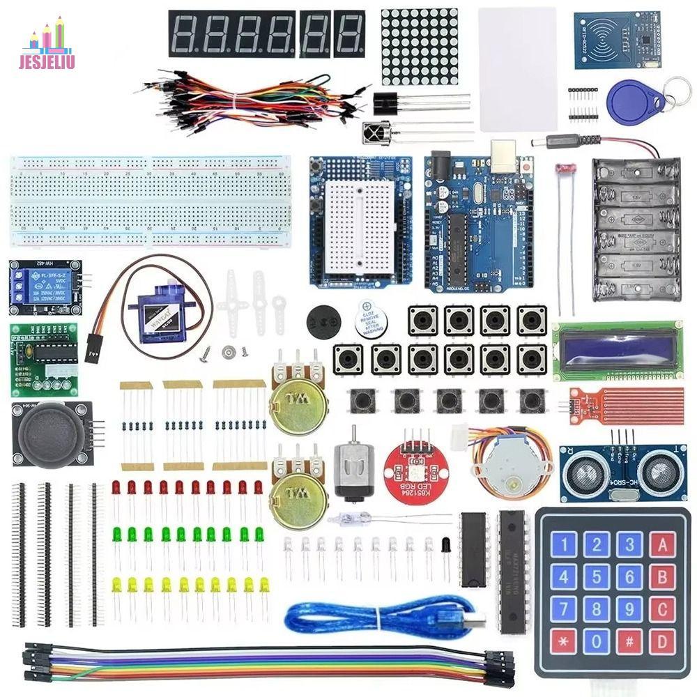 Dự án JESJELIU Uno R3, Bộ khởi động đèn LED Jumper Wire F5 cho Arduino Uno R3, Arduino Uno R3 Servo 