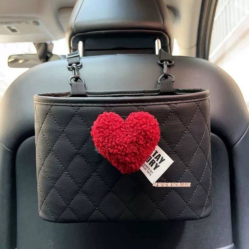 Car Supplies Storage Bag Plush Loving Heart Car Storage Bag Multi-Function Handle Hanging Portable B