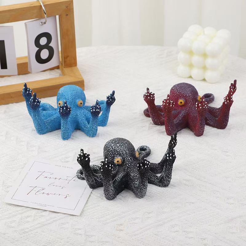 xinpin Hot-selling Resin Middle Finger Octopus Octopus Crafts Simulation Sculpture Luminous Octopus 