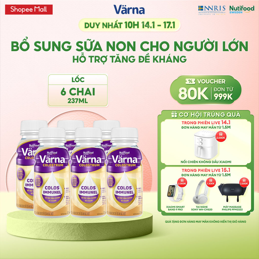 Lốc 6 Chai Sữa Bột Pha Sẵn Varna Colostrum (6 Chai X 237ml) - Bổ Sung Sữa Non Tăng Đề Kháng Cho Ngườ