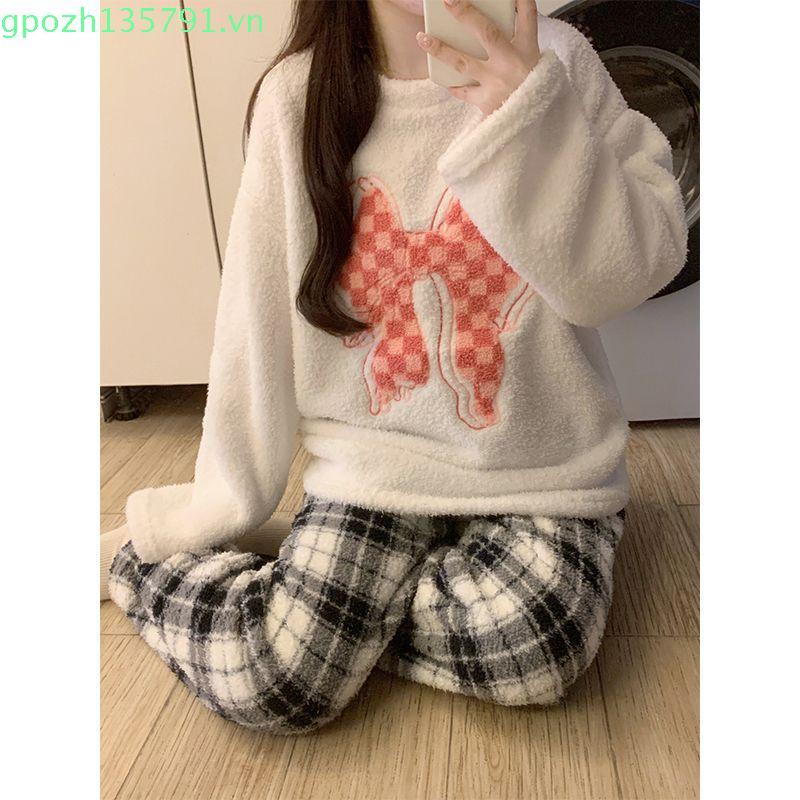 Đồ ngủ nhung nửa mặt FDS Bộ đồ mặc nhà hai chiếc cho người đẹp ngọt ngào thường ngày rộng rãi mẫu mớ