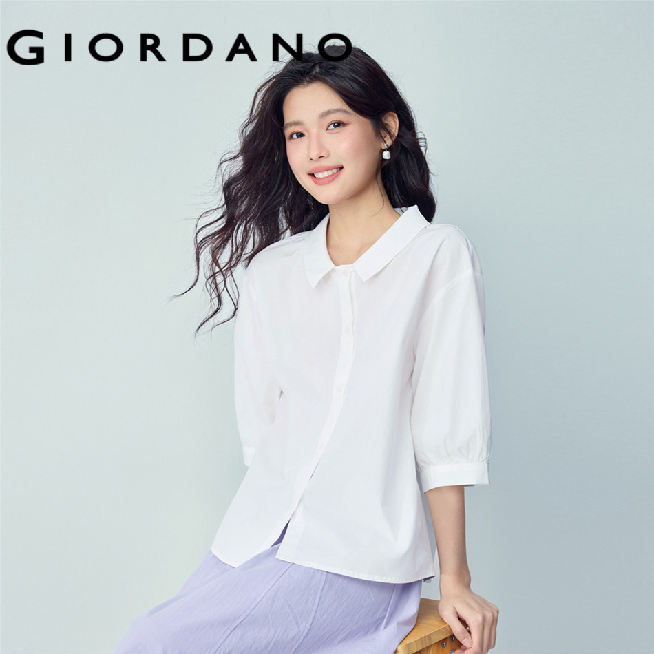 GIORDANO WOMEN 100% Cotton elbow length sleeve shirt 13346208