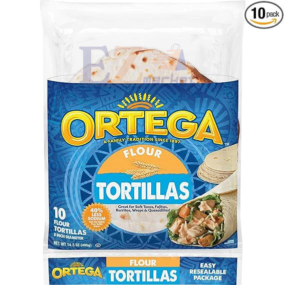Vỏ bánh bột mì mềm Tortilla Ortega 405g 10 cái/gói (size 8 in) ,Flour Tortillas,Date: 06.2026
