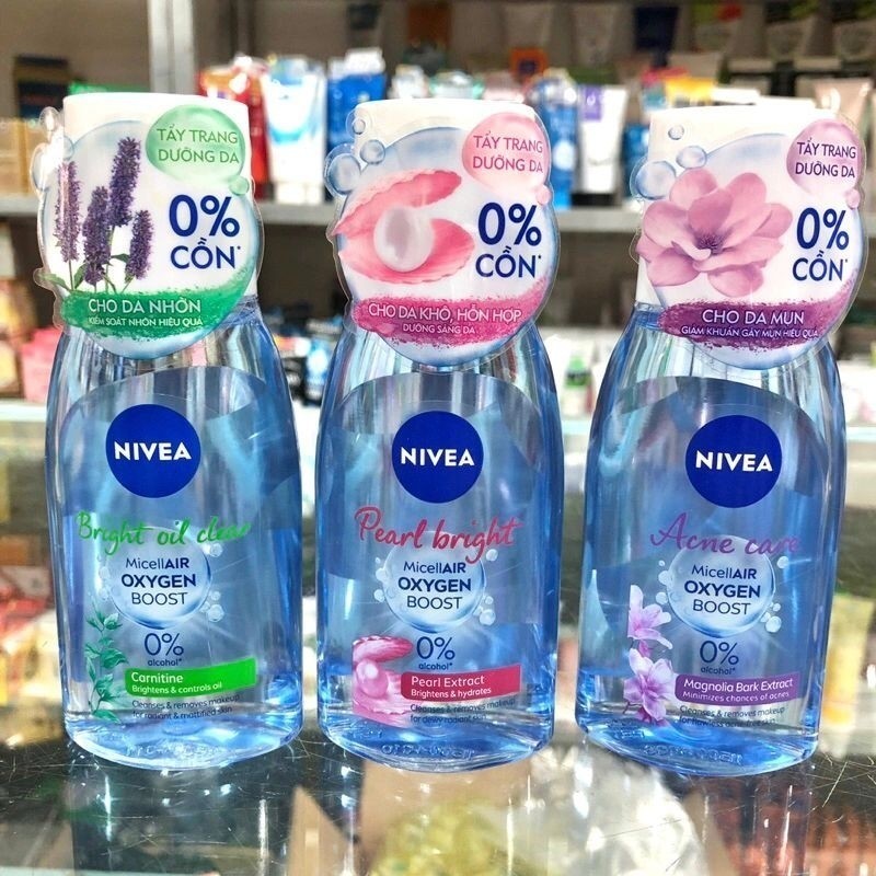 🌸Chai Nước Tẩy Trang Nivea 125ml Tím, Hồng, Xanh Lá, Nước Tẩy Trang Da Mụn, Da Thường, Da Nhờn Chính