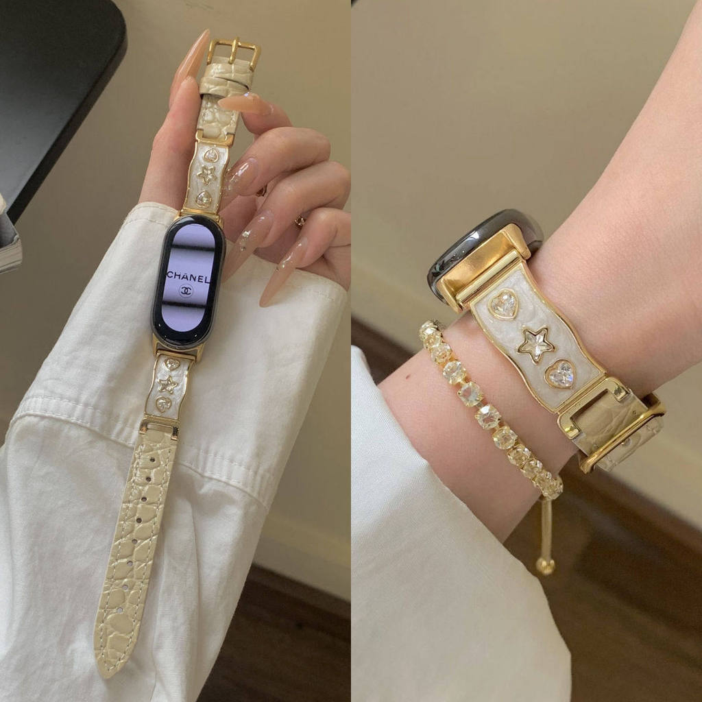 Thích hợp cho Xiaomi Mi Band 8 / 9 Dây đeo 9pro10nfc Phiên bản Heart Star Da thật Redmi watch6 / 5 H