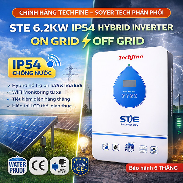 Inverter Hybrid STE6248SMHG IP54 Techfine– Chống Nước, Chống Muối Biển ăn mòn – 6.2kW On/Off Grid- S