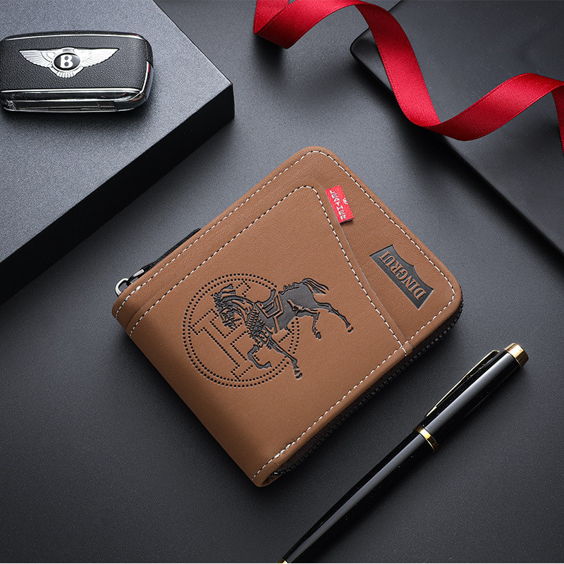 Premium In-Stock#New Men's Chain Wallet Retro Style Horizontal Zipper Bag Fashion Short Card Holder 