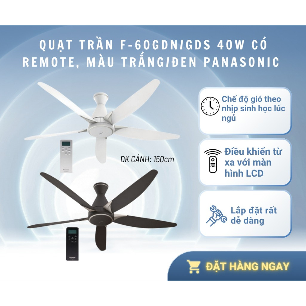 QUẠT TRẦN PANASONIC F-60GDN / F-60GDS 40W CÓ REMOTE – MÀU TRẮNG / ĐEN HIỆN ĐẠI