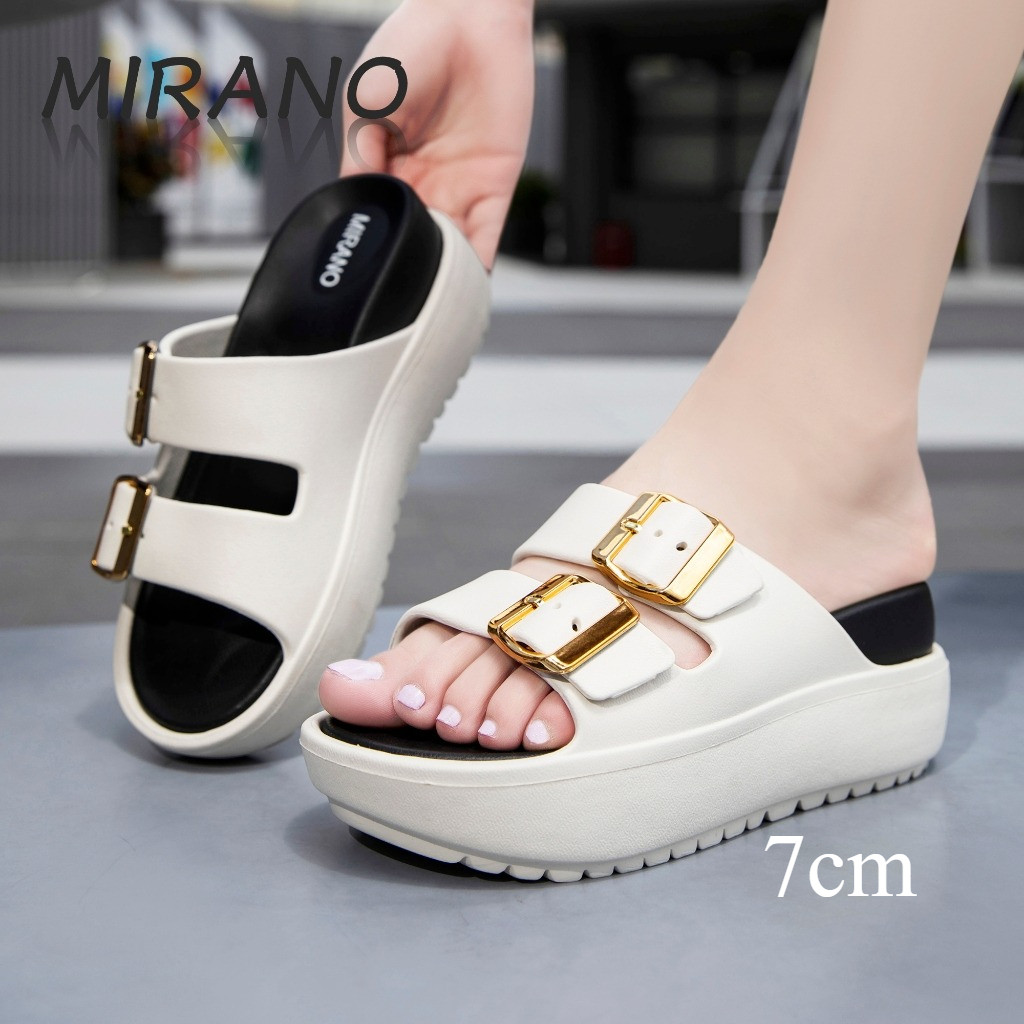Giày Sandal Nữ Đế Xuồng Cao 7cm,Dây Đôi Khóa Vàng,Êm Ái, chất liệu EVA & Đế Cao Su Cao Cấp