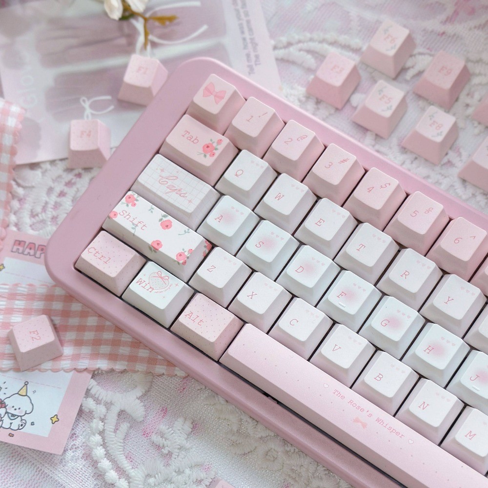 Pink Rose Keycaps Cherry Profile 130 Phím PBT Dye Thăng hoa Wooting Aula F75 Chấm cơ Keycap Blush Ke