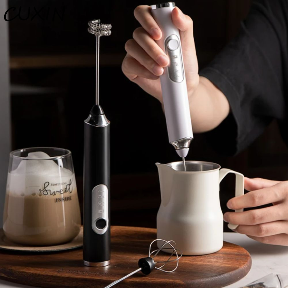 CUXIN Máy tạo bọt sữa điện CUXIN, Máy đánh trứng cà phê cầm tay có thể sạc lại USB, Máy xay sinh tố có độ ồn thấp Đầu thay thế 3 bánh tốc độ Máy trộn bọt