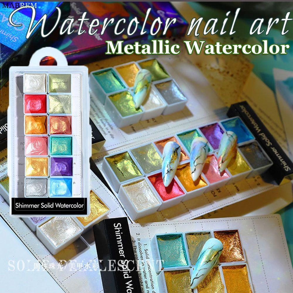 MABREM Nail Pearlescent Pigment Vẽ tay Blooming Nail Beaury Màu nước