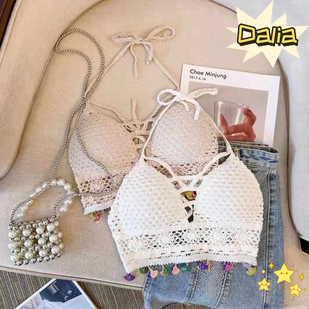 DALIA Đan Áo Bralette Bohemian, Có Miếng Đệm Ngực, Crop Top Thời Trang Ngọt Ngào Cho bikini