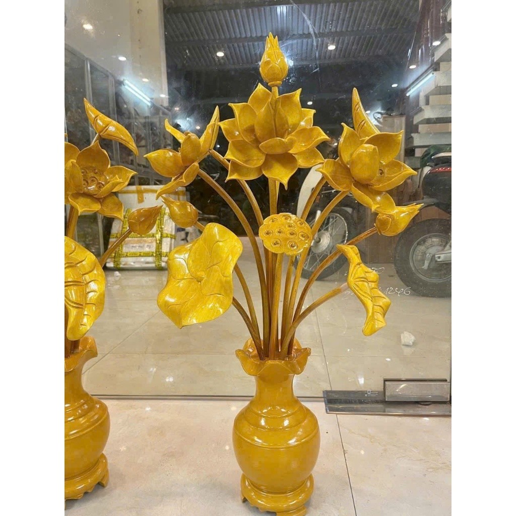 Bình Hoa Sen Gỗ Mít 87cm Cao Cấp – Bình Hoa Bàn Thờ Phật, Bàn Thờ Gia Tiên, Đồ Thờ Phong Thủy..