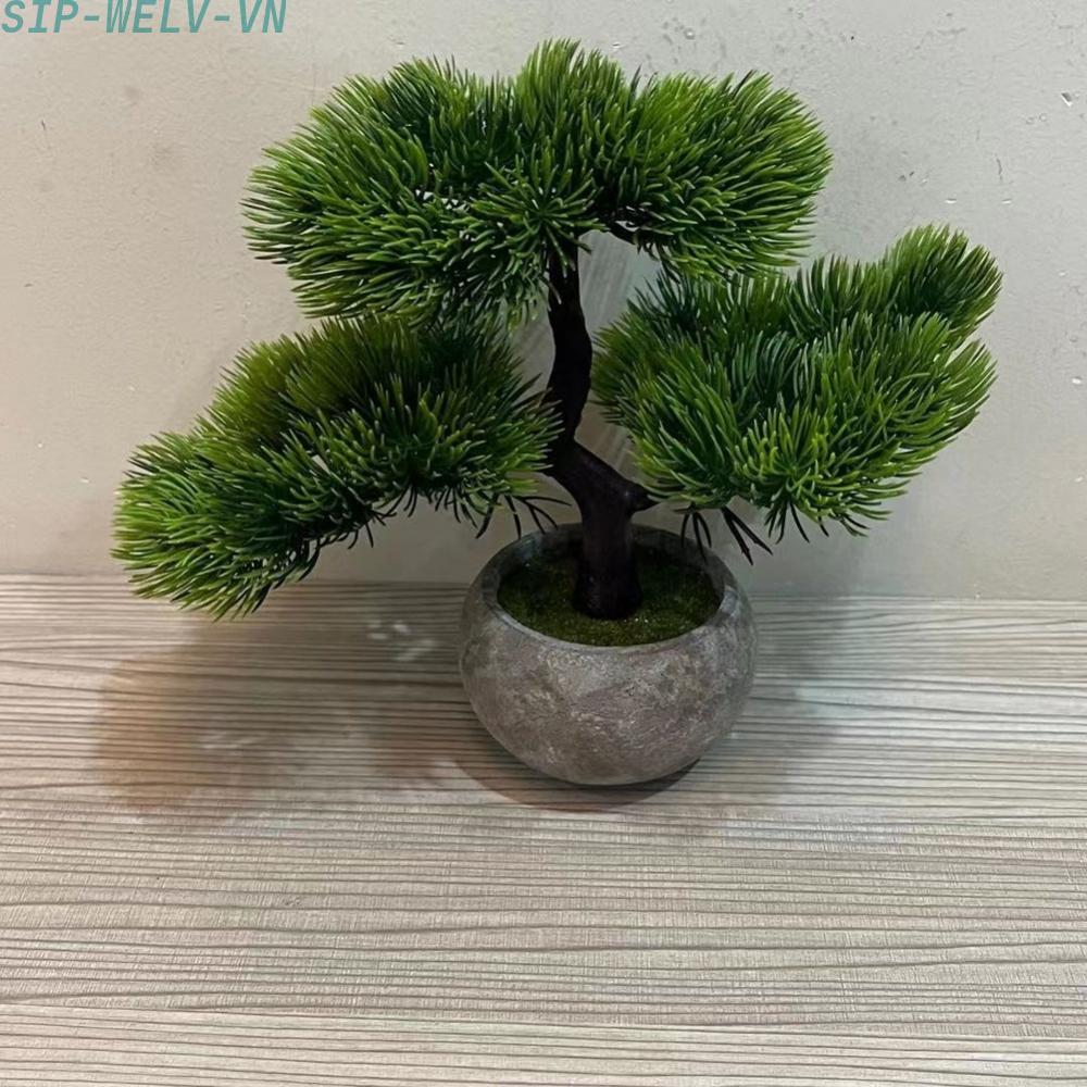 {WELV}Artificial Bonsai Tree 22cm Artificial Plants Potted Faux Pine Tree Potted Decor