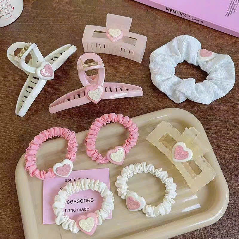 Kẹp Tóc Set 9 Món Phối Màu Hồng Trắng Phong Cách Hàn Quốc Cho Nữ Siêu Xinh H770