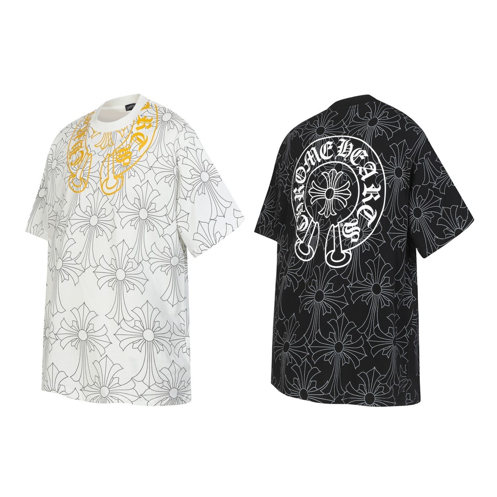 Q1CM Chrome Hearts 2026Dark patterned colorful horseshoe Sanskrit couple's short-sleeve shirt T T-sh