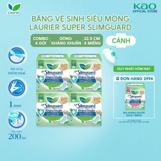 Combo 4 gói BVS Laurier Siêu Mỏng 1mm Kháng khuẩn 22.5cm 8 miếng