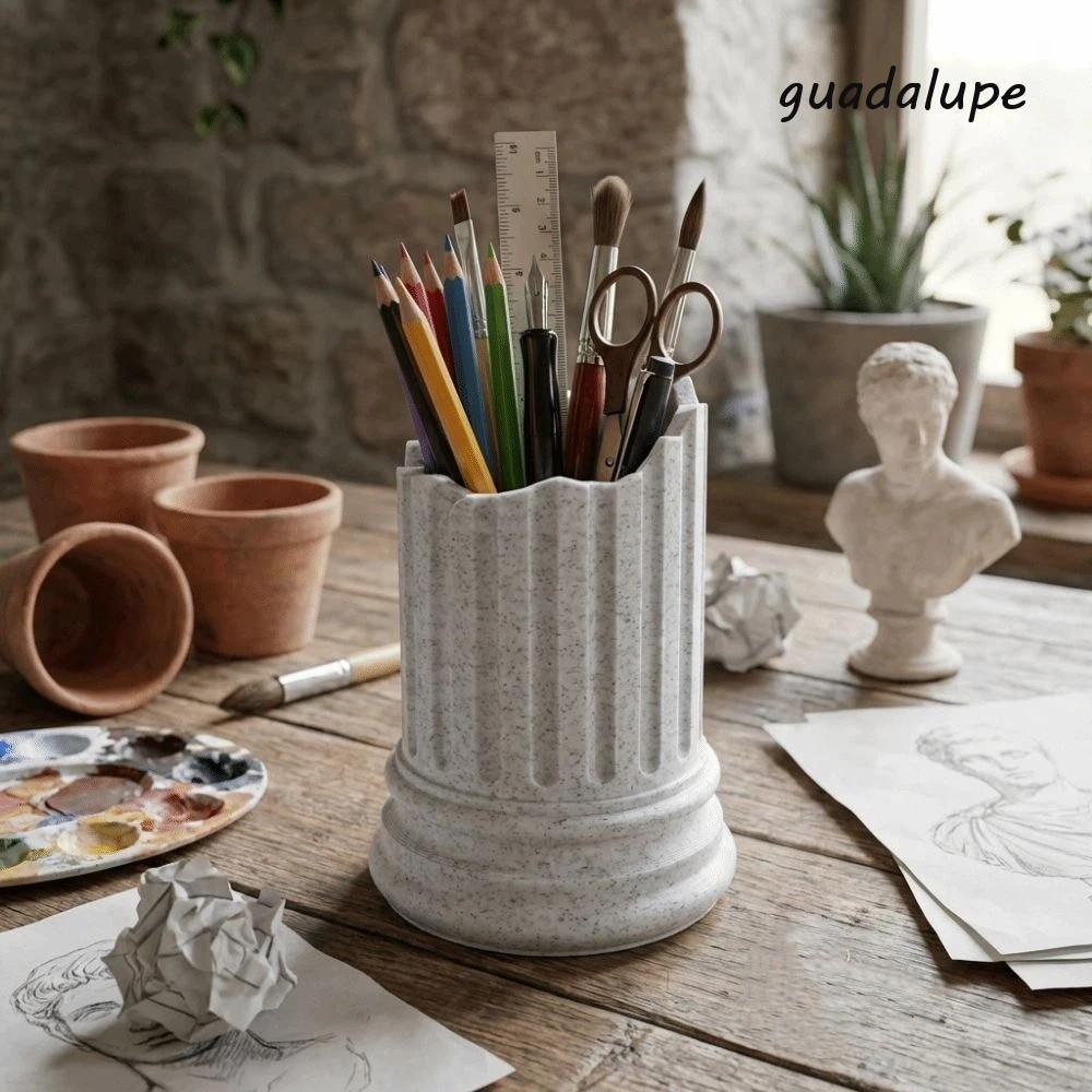 GUADALUPE1 Hộp đựng bút trụ cột La Mã, Hộp đựng cọ trang điểm trụ đá phong cách Hy Lạp cổ đại, Hộp l
