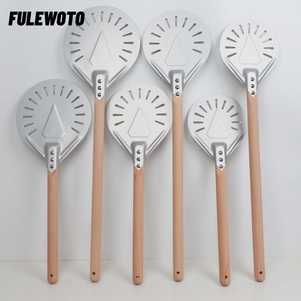 FILEWOOTO Xoay Pizza Peel Paddle, 7 / 8 inch Tay cầm bằng gỗ Xẻng Pizza Nhôm, Phụ kiện lò nướng bánh Pancake đục lỗ chống trượt chuyên nghiệp