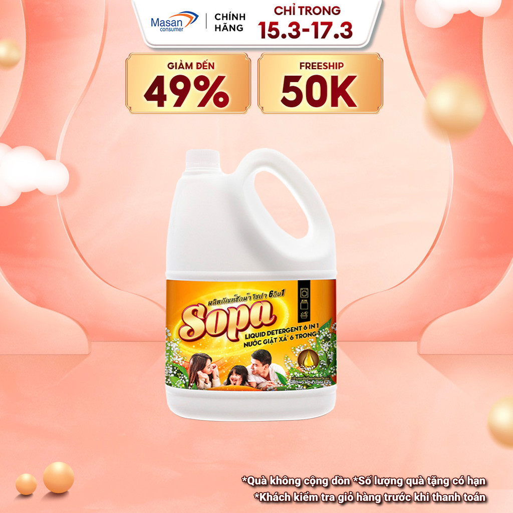 Nước Giặt Xả Sopa 6 Trong 1 Hương Hoa Linh Lan Chai 3.4KG