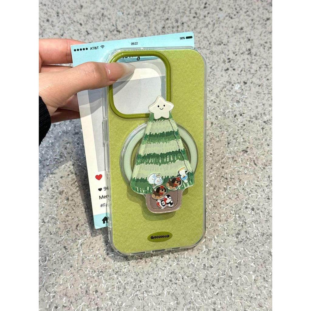 Wang Shell WANGKE Đơn Giản ins Nhỏ Tươi Matcha Xanh Cây Giáng Sinh Từ Tính Vỏ Điện Thoại Thích Hợp C