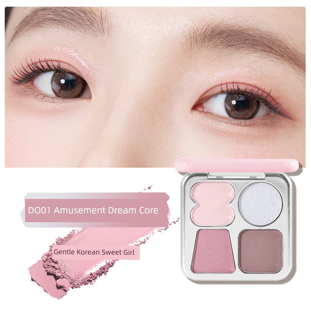 bảng phấn mắt phấn mắt 4 ô Biya Biya Dopamine Bảng Phấn Mắt Bốn Màu Hồng Xanh Vàng Tím Hàn Quốc Ngọt