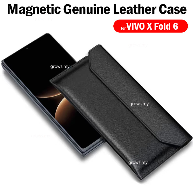Dành Cho VIVO X Fold 6 Ốp Lưng Da Thật Từ Tính Da Bò Tay Ví Bảo Vệ Gấp Bao Da Túi Bao Da