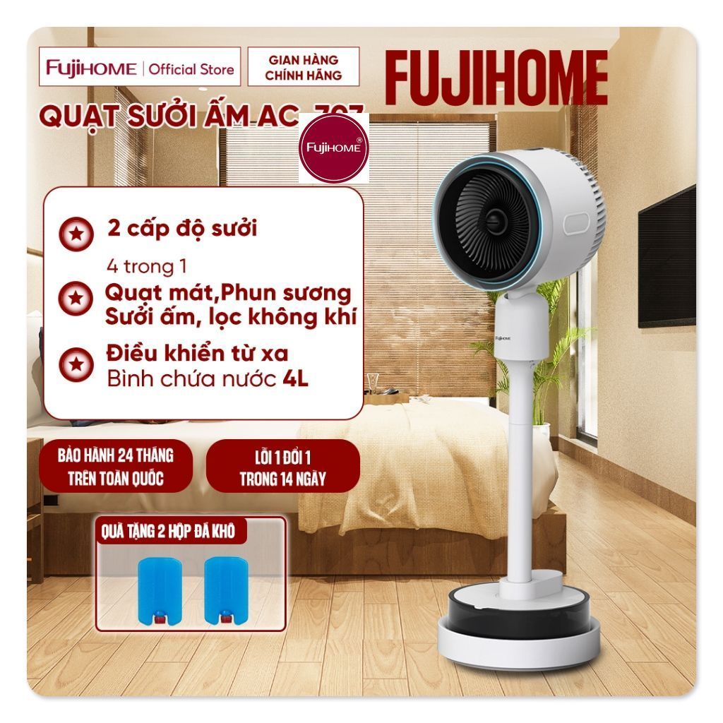 Quạt sưởi ấm không khô da Fujihome AC707, quạt 4 mùa , phun sương, tạo ẩm, lọc không khí ion
