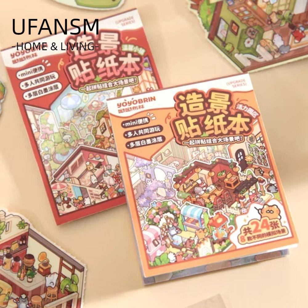 Nhãn dán cảnh quan UFASM, Bộ sưu tập nhãn dán cảnh quan thu nhỏ 8 trong 1 Mini, Phim hoạt hình ba ch