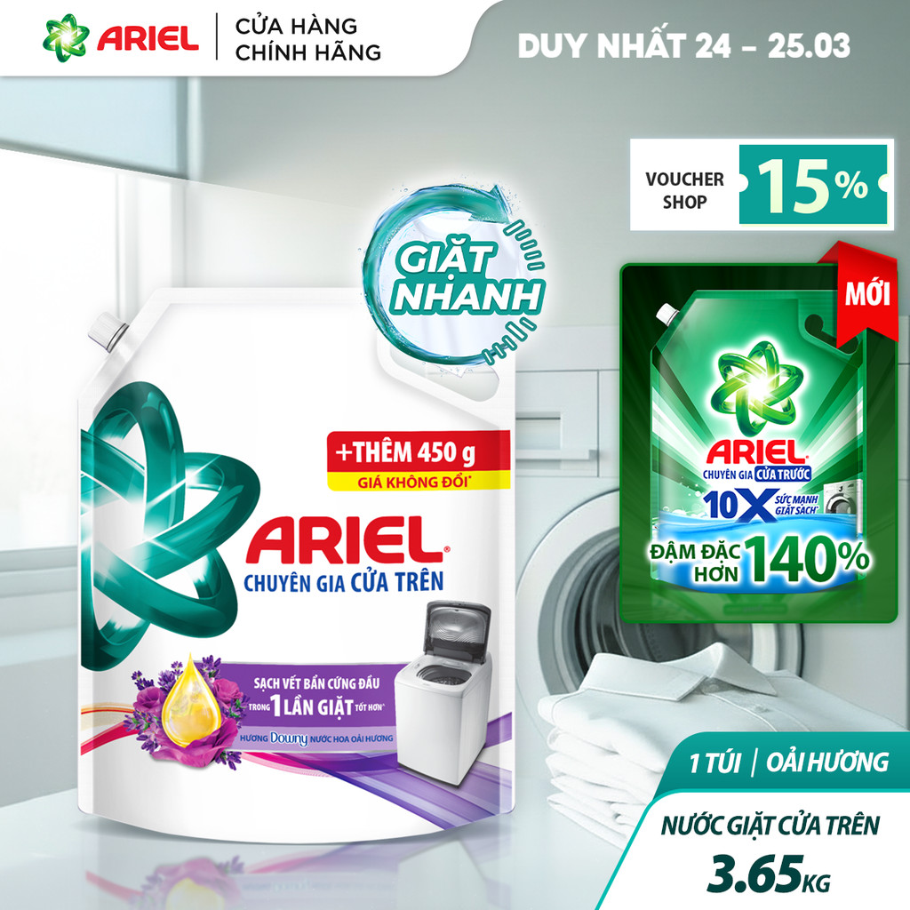 Nước Giặt ARIEL cửa trên Hương Downy Oải Hương 3.65KG
