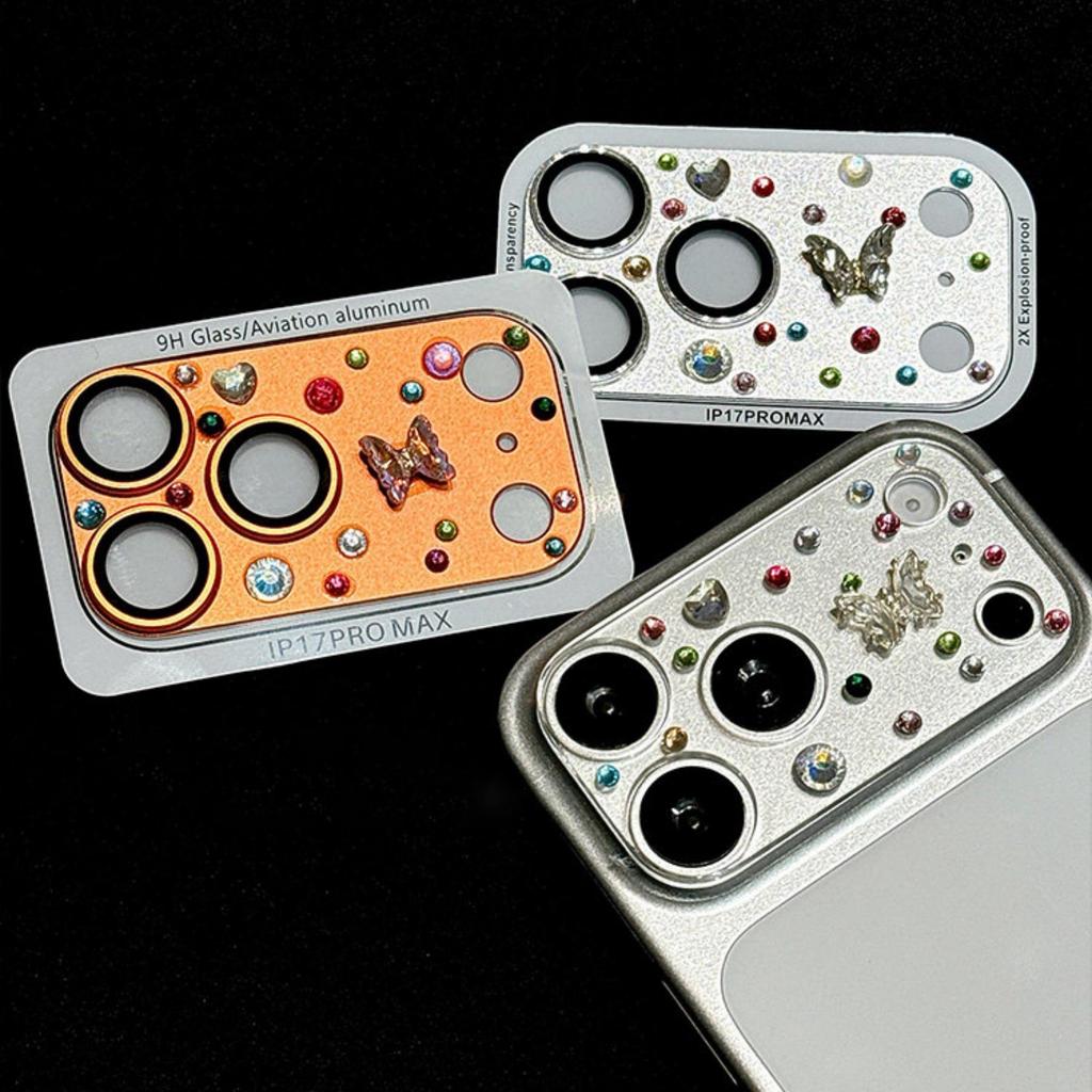 Dễ Thương Lấp Lánh 3D Bướm Nhiều Màu Sắc Kim Cương Giả Decal iPhone Ống Kính Phim Cho iPhone 17pro 1