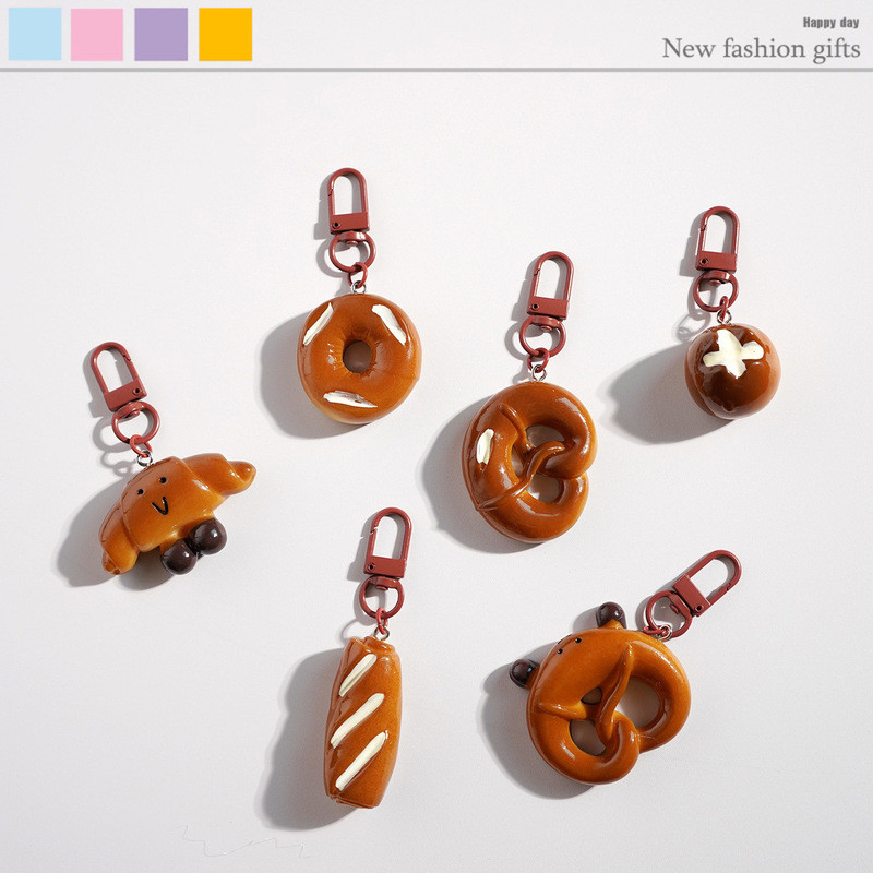 Cute Alkali Water Bread Pendant Creative Bag Charm Hanger Keychain Couple's Gift Bag Accessories