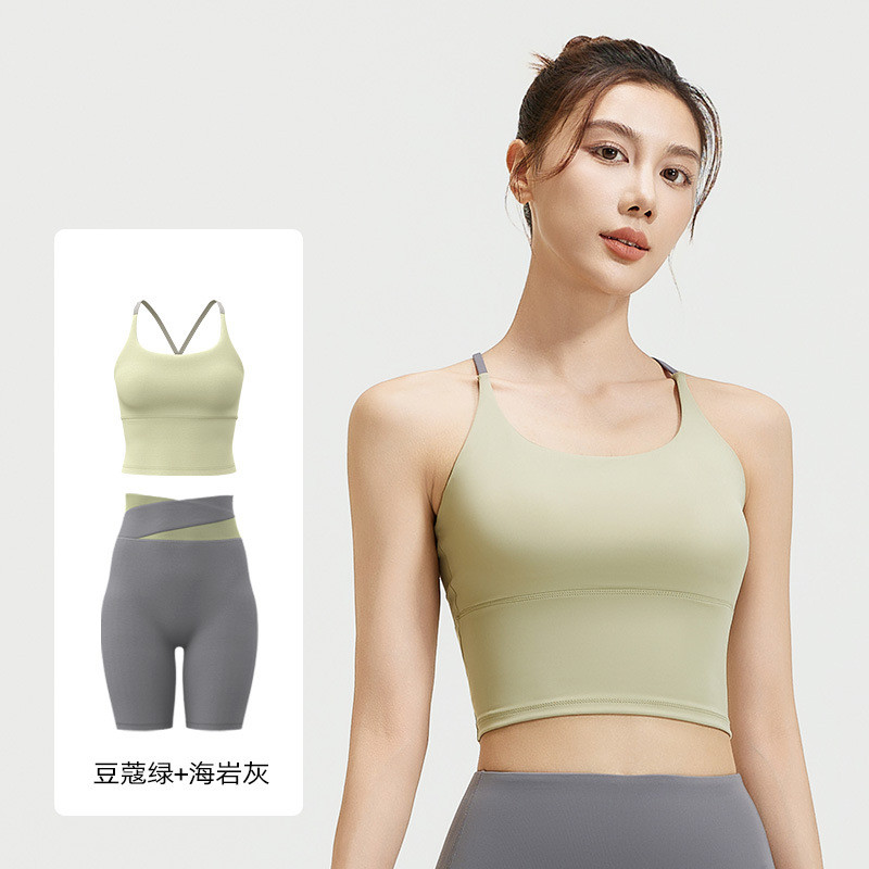 Oil Brother Exclusive Color Matching Camisole Fifth Pants Suit Slim-Fitting Back Shaping Fixed Cup Y