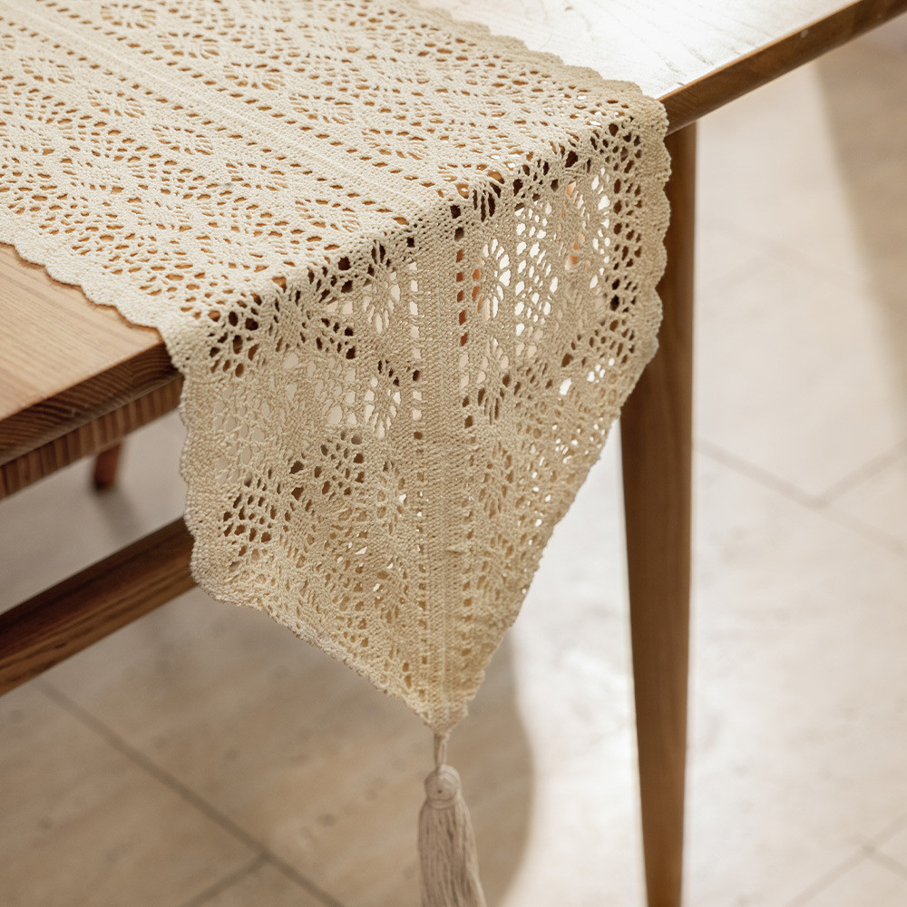Popular~American Country Style Table Runner Hollow Vintage Cotton Crochet Table Runner Lace Tableclo