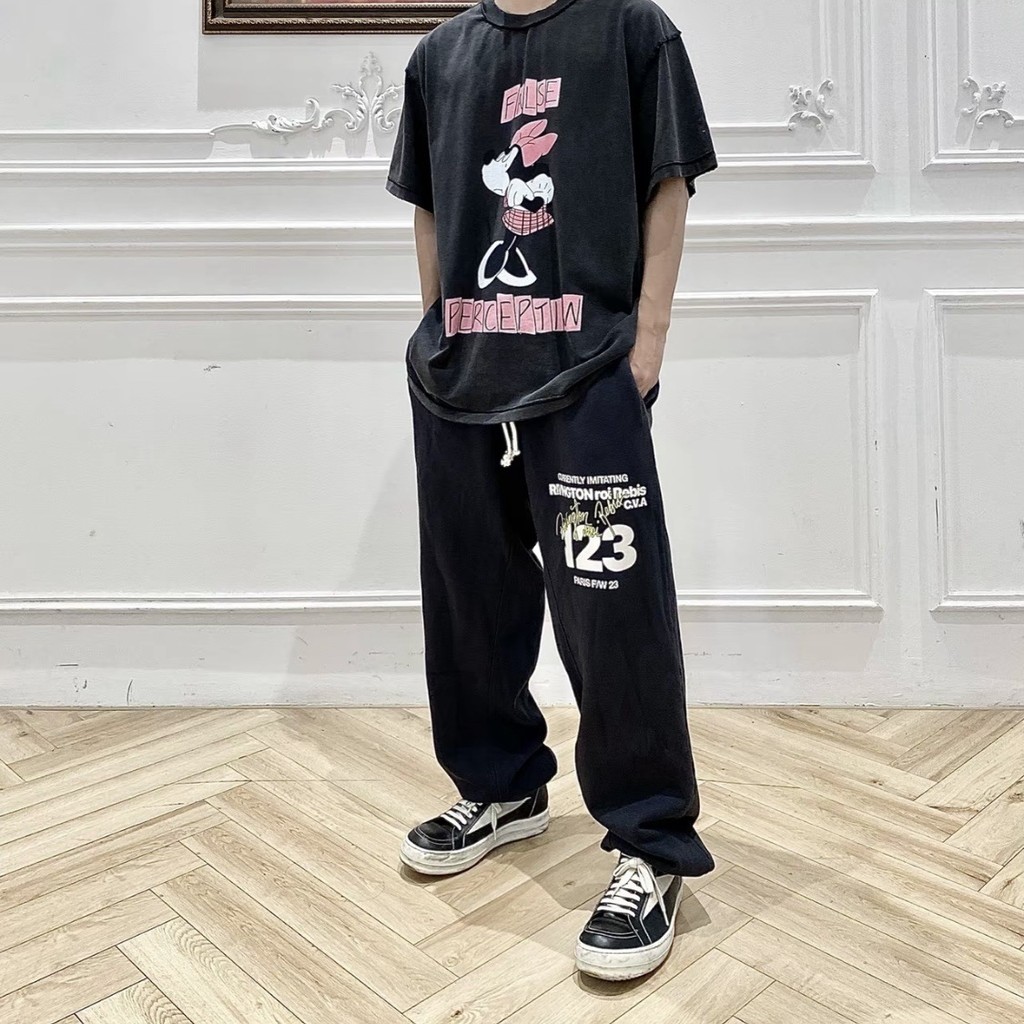 EWKC Vintage Short-sleeve retro cartoon anime Minnie graffiti distressed washed vintage couple t-shi